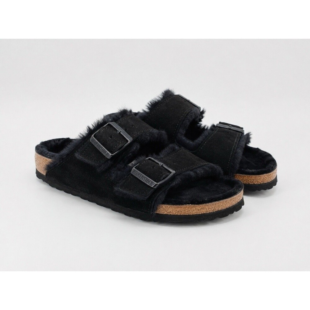 Birkenstock ARIZONA FUR Shearling EU37 BLACK Suede US Women Size 6.5 NEW NWT - Picture 3 of 9